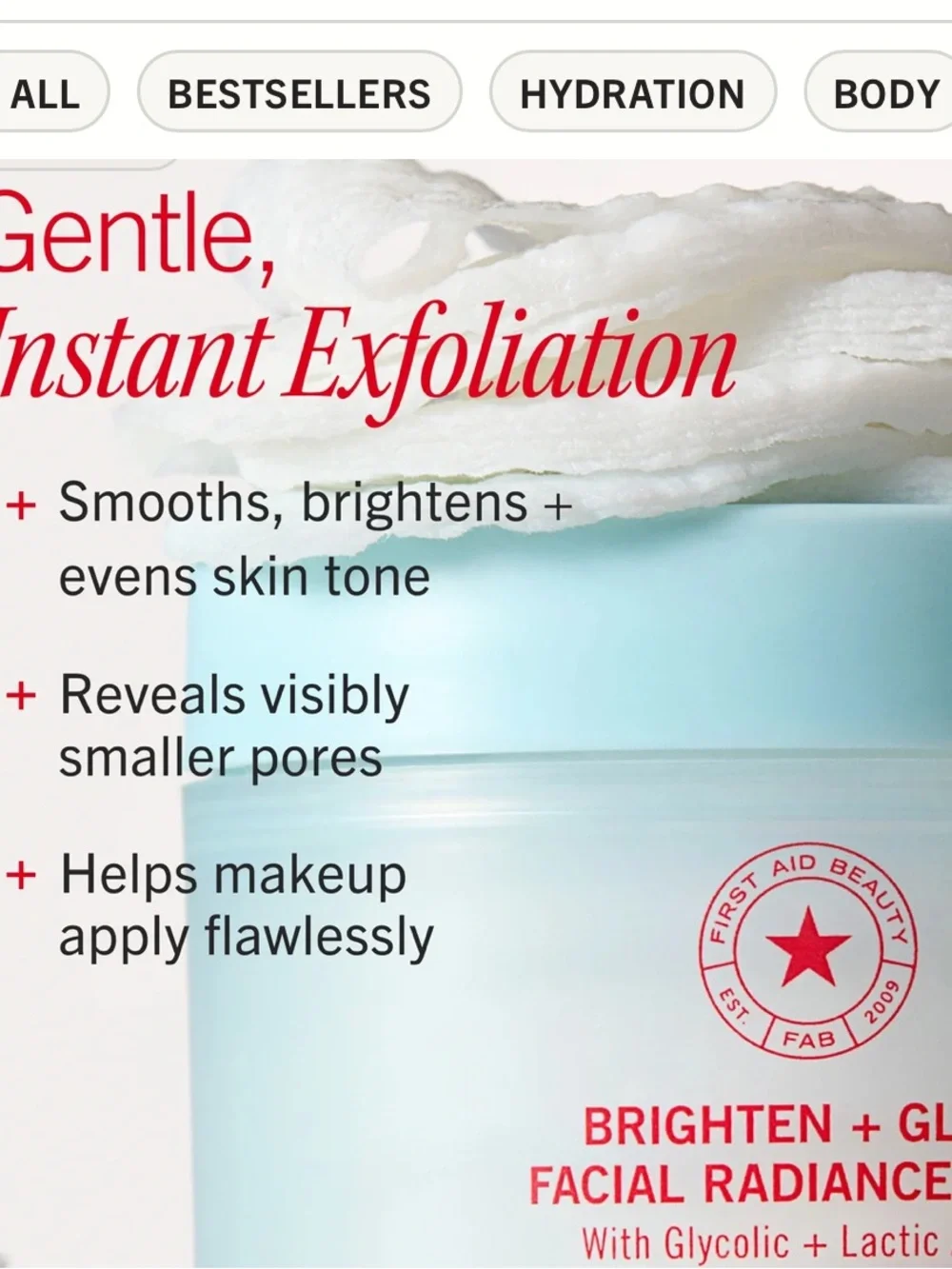 First Aid Beauty Brighten + Glow Set exfoliating gel cleanser & facial pads 2 pc